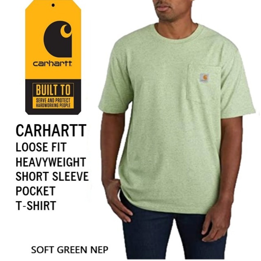 Carhartt Mens Loose‎ Fit Heavyweight Short Sleeve Pocket T-Shirt Light Green Lg.